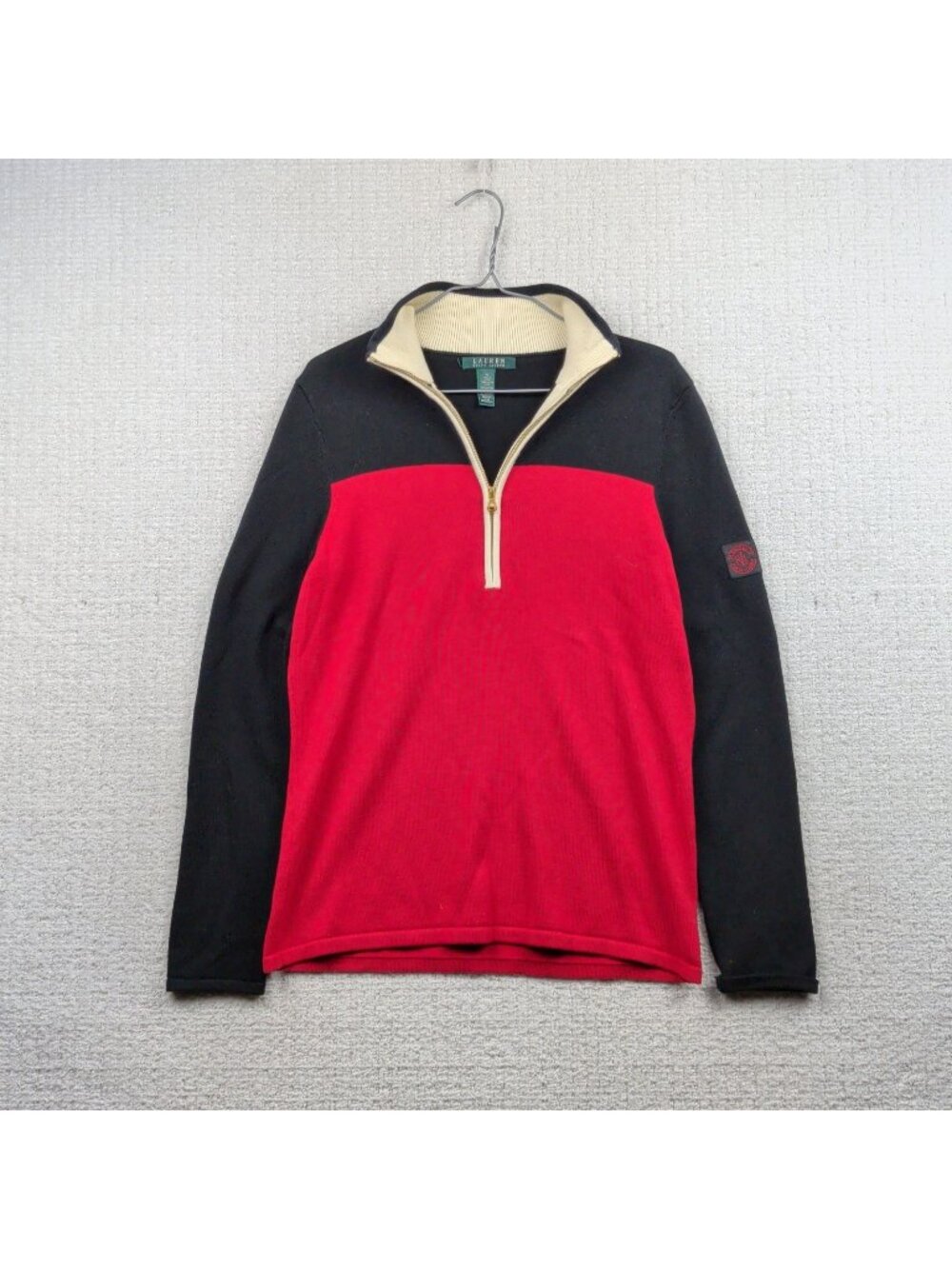 Lauren Active Ralph Lauren Colorblock Quarter Zip Sweater Preppy Cabin Wom Sz XL